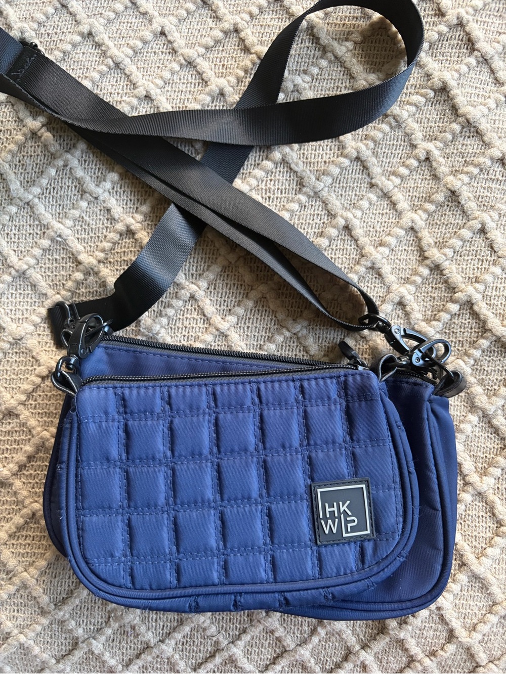 IHKWIP Nylon Detachable Double Pouch Crossbody Bag Navy Quilted RFID Travelcore